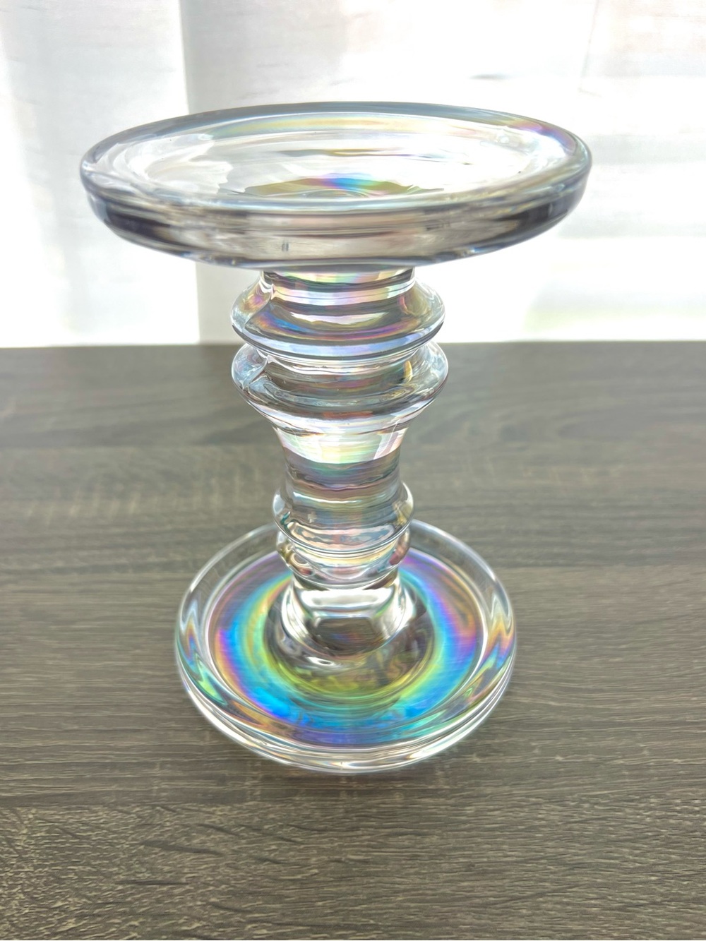 Iridescent Glass Pedestal Candle Holder - Clear